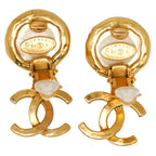 Chanel CC Logo Vintage Gold Plated Faux Pearl Earrings — view 4