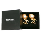Chanel CC Logo Vintage Gold Plated Faux Pearl Earrings — view 5