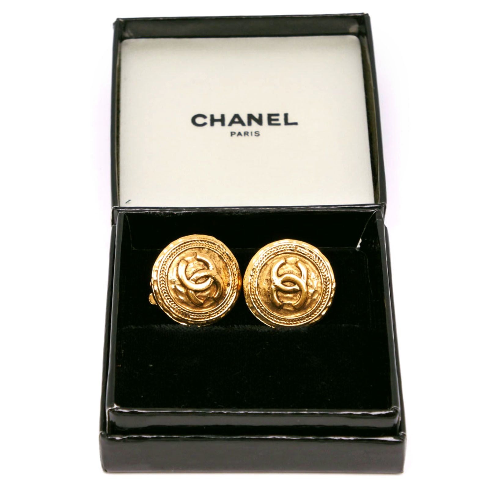 Chanel CC Logo Vintage Gold Plated Earrings — view 5