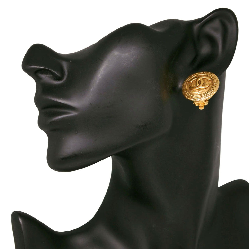 Chanel CC Logo Vintage Gold Plated Earrings — view 2
