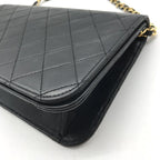 Chanel CC Logo Quilted Push Lock Chain Shoulder Bag Leather Black — view 5