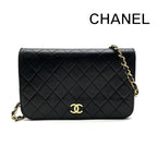 Chanel CC Logo Quilted Push Lock Chain Shoulder Bag Leather Black