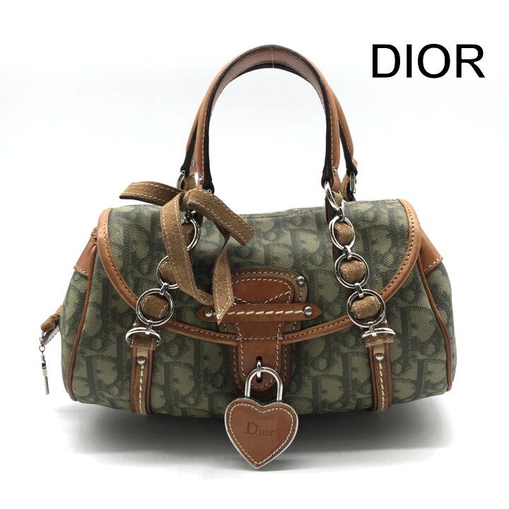 Dior Trotter Romantic Ribbon Leather Hand Bag Khaki