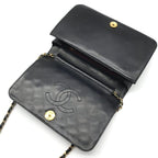 Chanel CC Logo Quilted Leather Push Lock Chain Shoulder Bag Black — view 8
