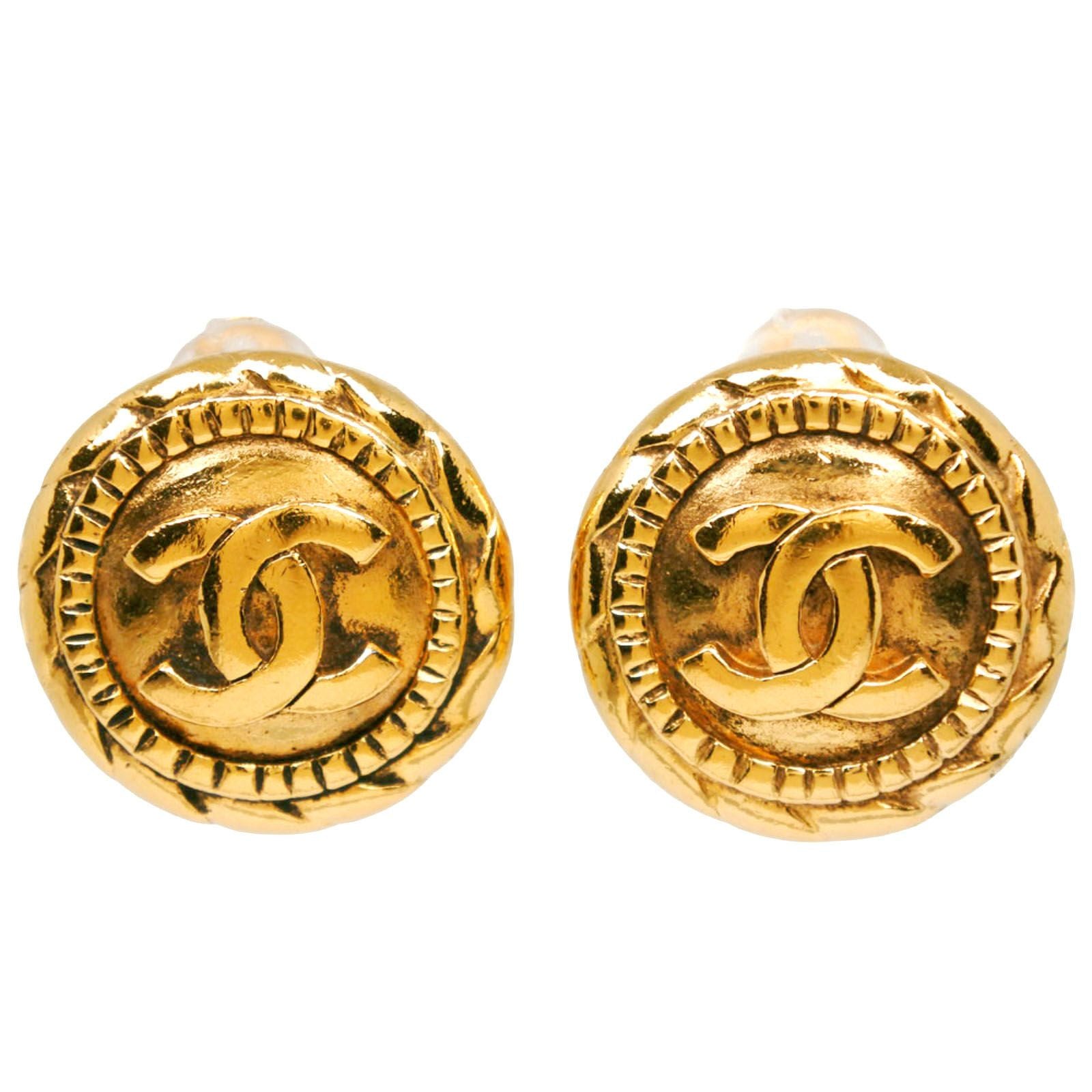 Chanel CC Logo Vintage Gold Plated Earrings