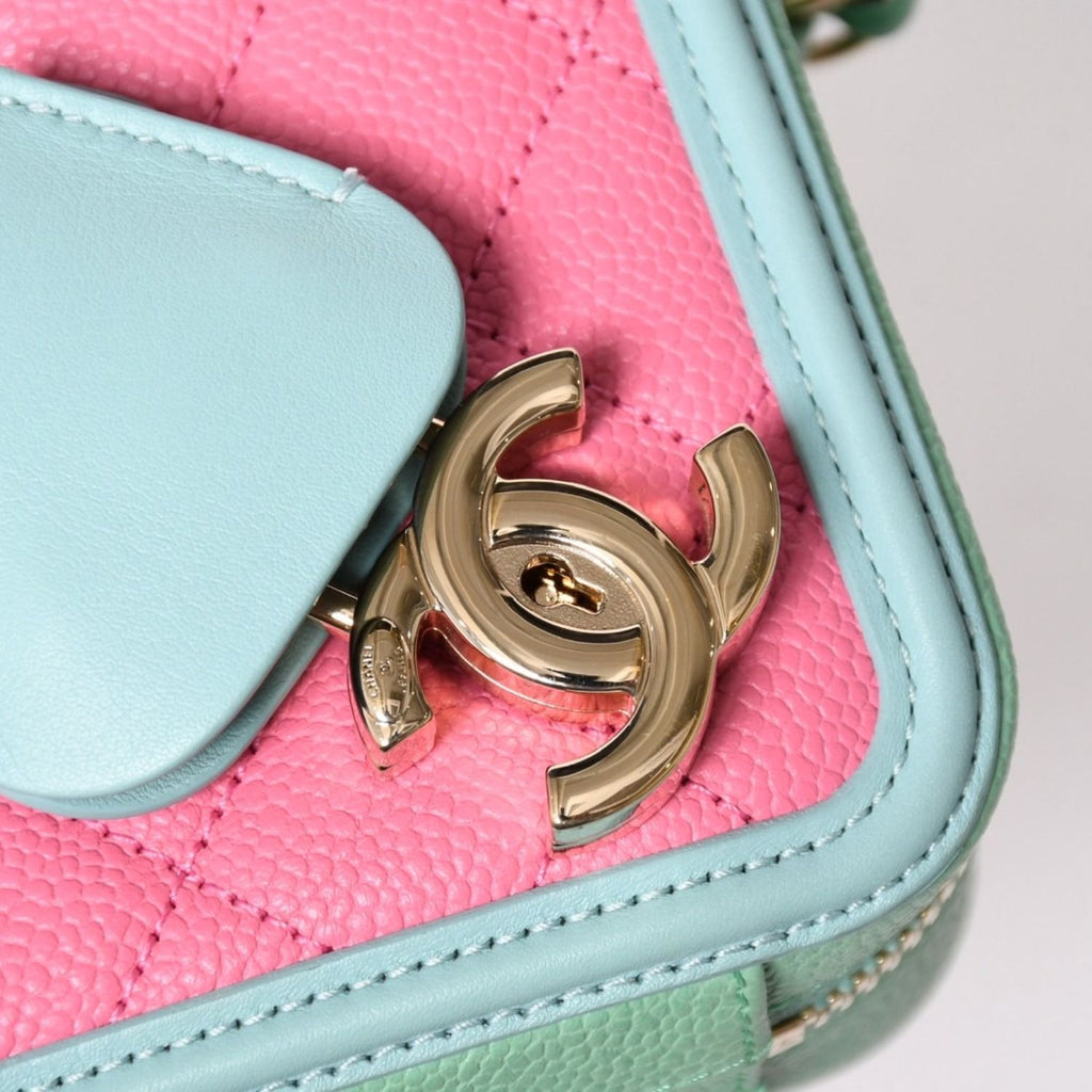 Chanel CC Filigree Vanity Bag CC Logo Caviar Leather Pink Mint Green — view 8