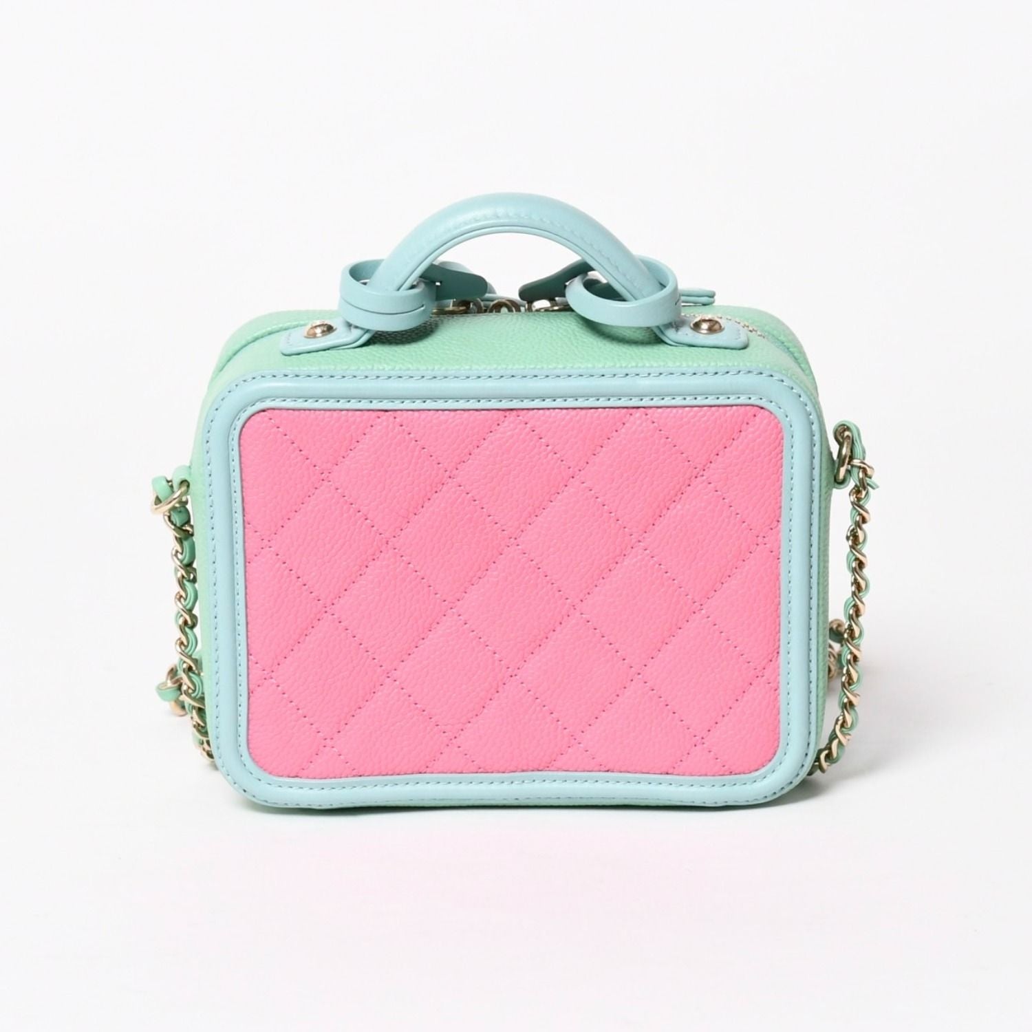 Chanel CC Filigree Vanity Bag CC Logo Caviar Leather Pink Mint Green — view 2