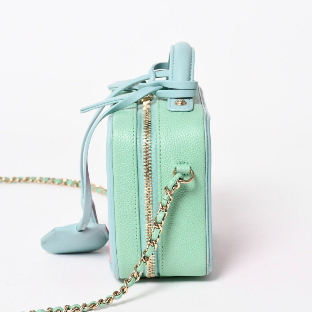 Chanel CC Filigree Vanity Bag CC Logo Caviar Leather Pink Mint Green — view 4