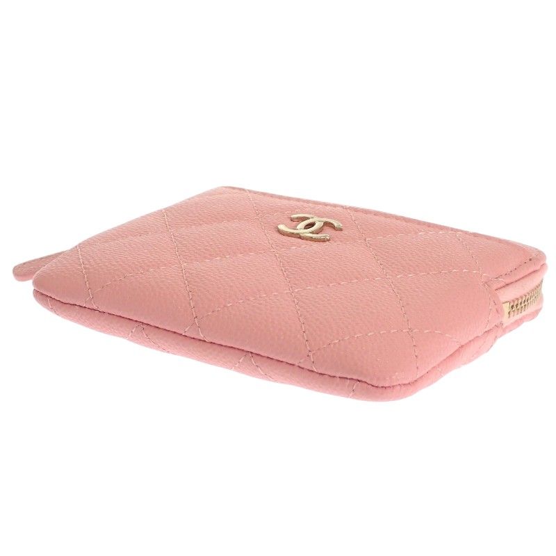 Chanel Classic Zip Coin Purse Mini Wallet Caviar Leather Pink Quilted CC Logo — view 4