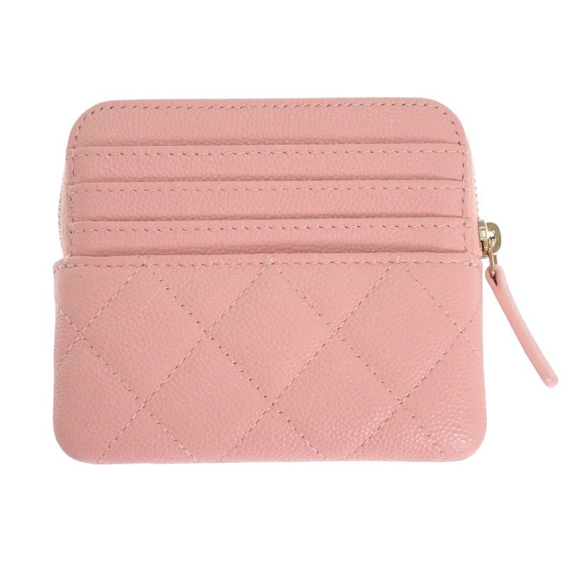 Chanel Classic Zip Coin Purse Mini Wallet Caviar Leather Pink Quilted CC Logo — view 3