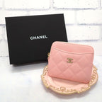 Chanel Classic Zip Coin Purse Mini Wallet Caviar Leather Pink Quilted CC Logo
