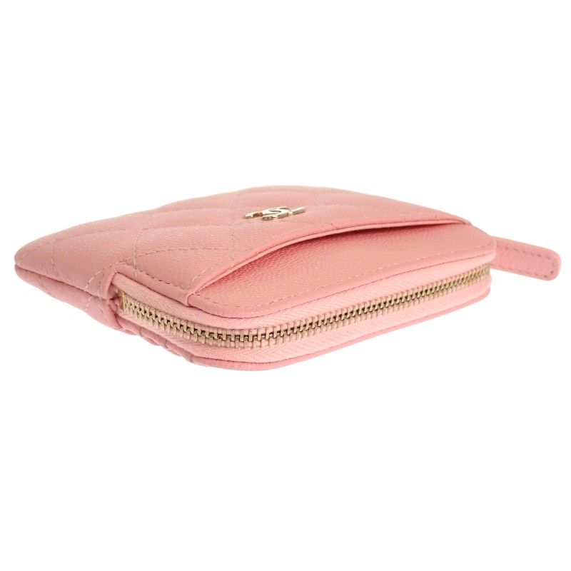 Chanel Classic Zip Coin Purse Mini Wallet Caviar Leather Pink Quilted CC Logo — view 5