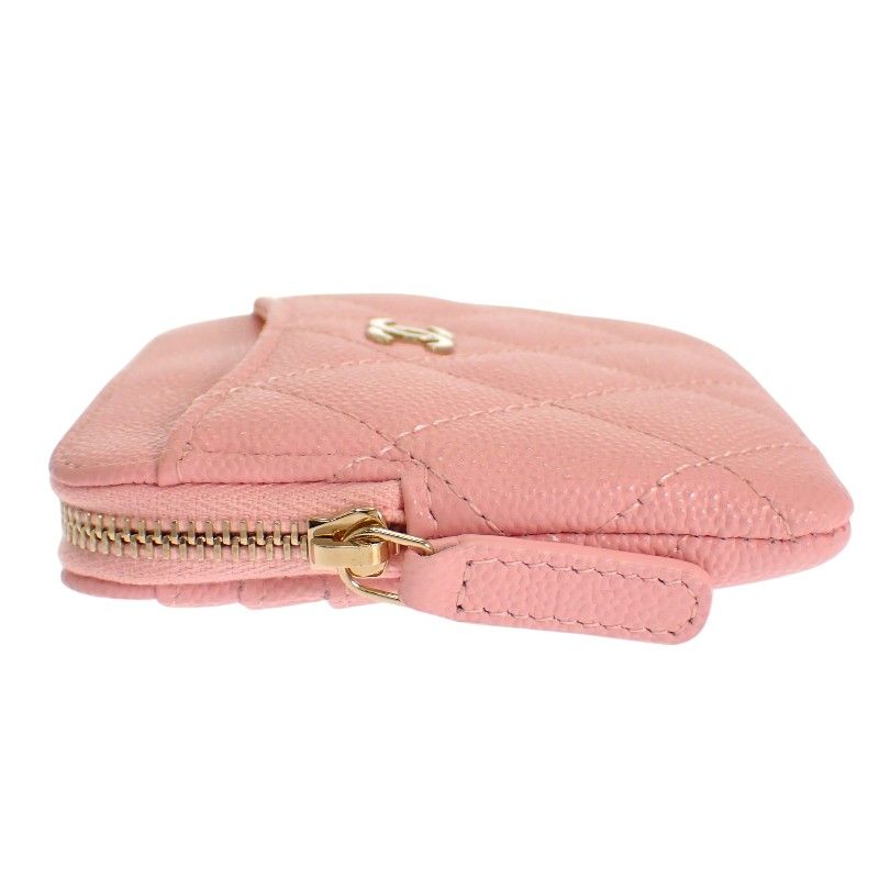 Chanel Classic Zip Coin Purse Mini Wallet Caviar Leather Pink Quilted CC Logo — view 6