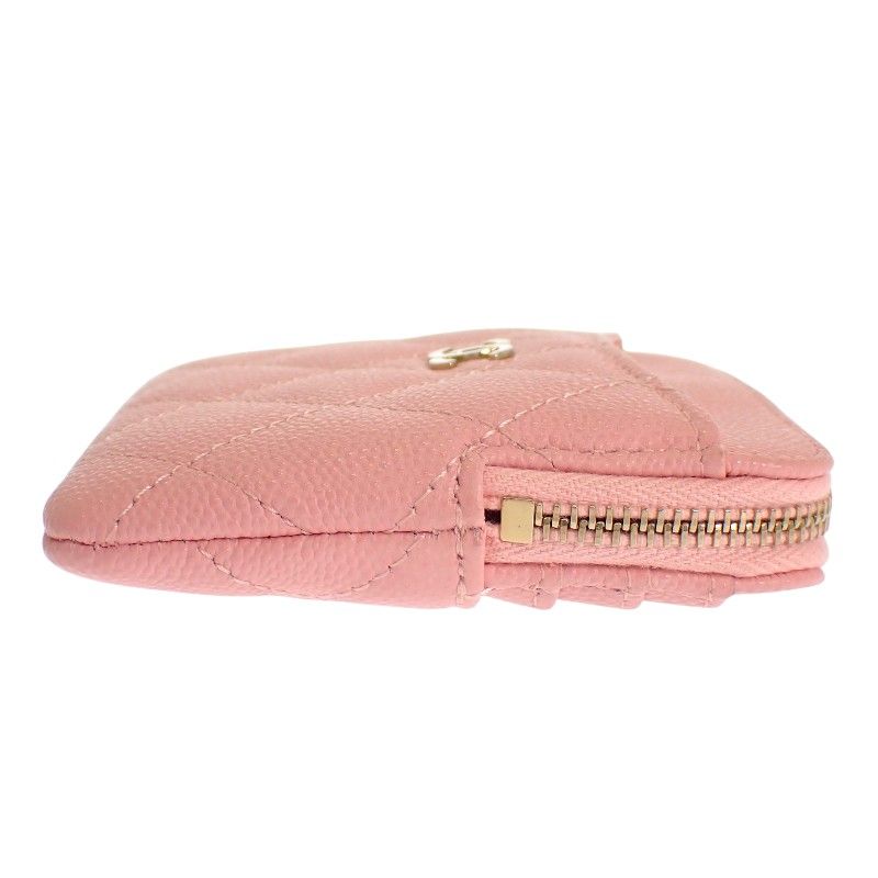 Chanel Classic Zip Coin Purse Mini Wallet Caviar Leather Pink Quilted CC Logo — view 7