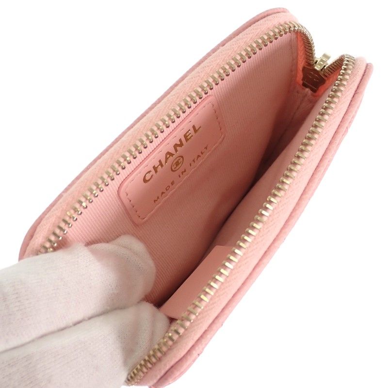 Chanel Classic Zip Coin Purse Mini Wallet Caviar Leather Pink Quilted CC Logo — view 8