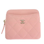Chanel Classic Zip Coin Purse Mini Wallet Caviar Leather Pink Quilted CC Logo — view 2