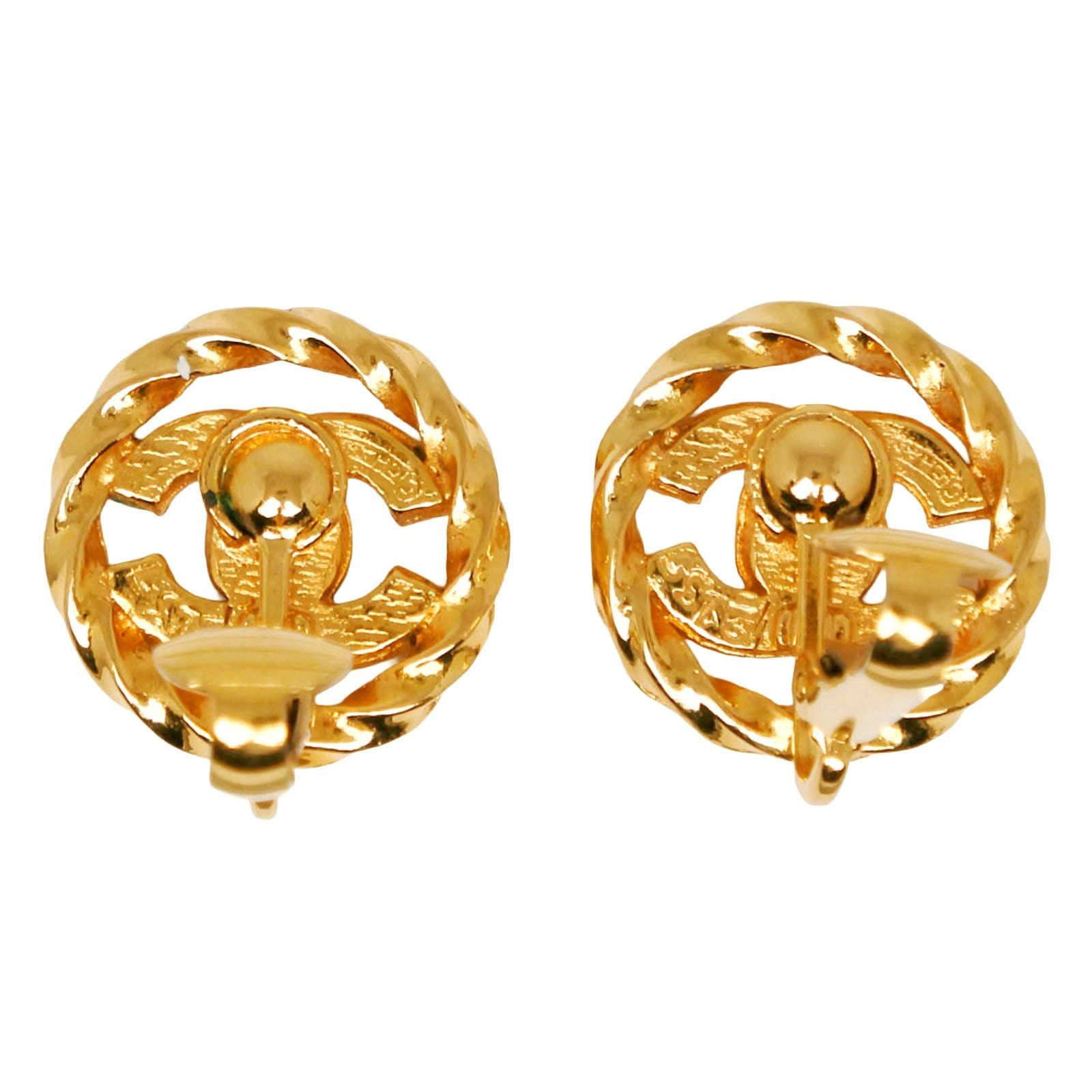 Chanel CC Logo Vintage Gold Plated Rhinestone Earrings — view 4