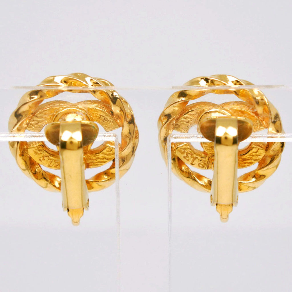 Chanel CC Logo Vintage Gold Plated Rhinestone Earrings — view 3