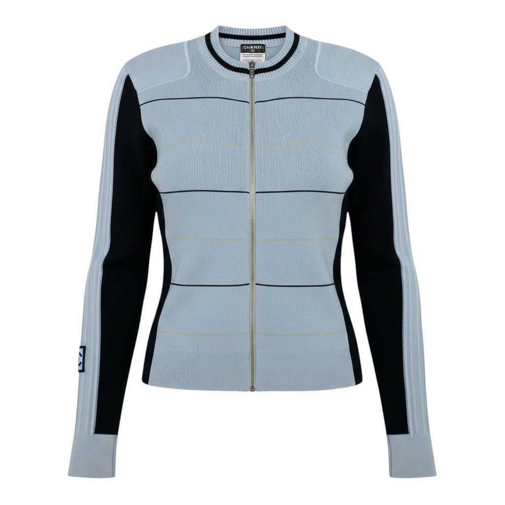 Chanel CC Logo Zip Up Knit Jacket CC Zip Up 38 Light Blue