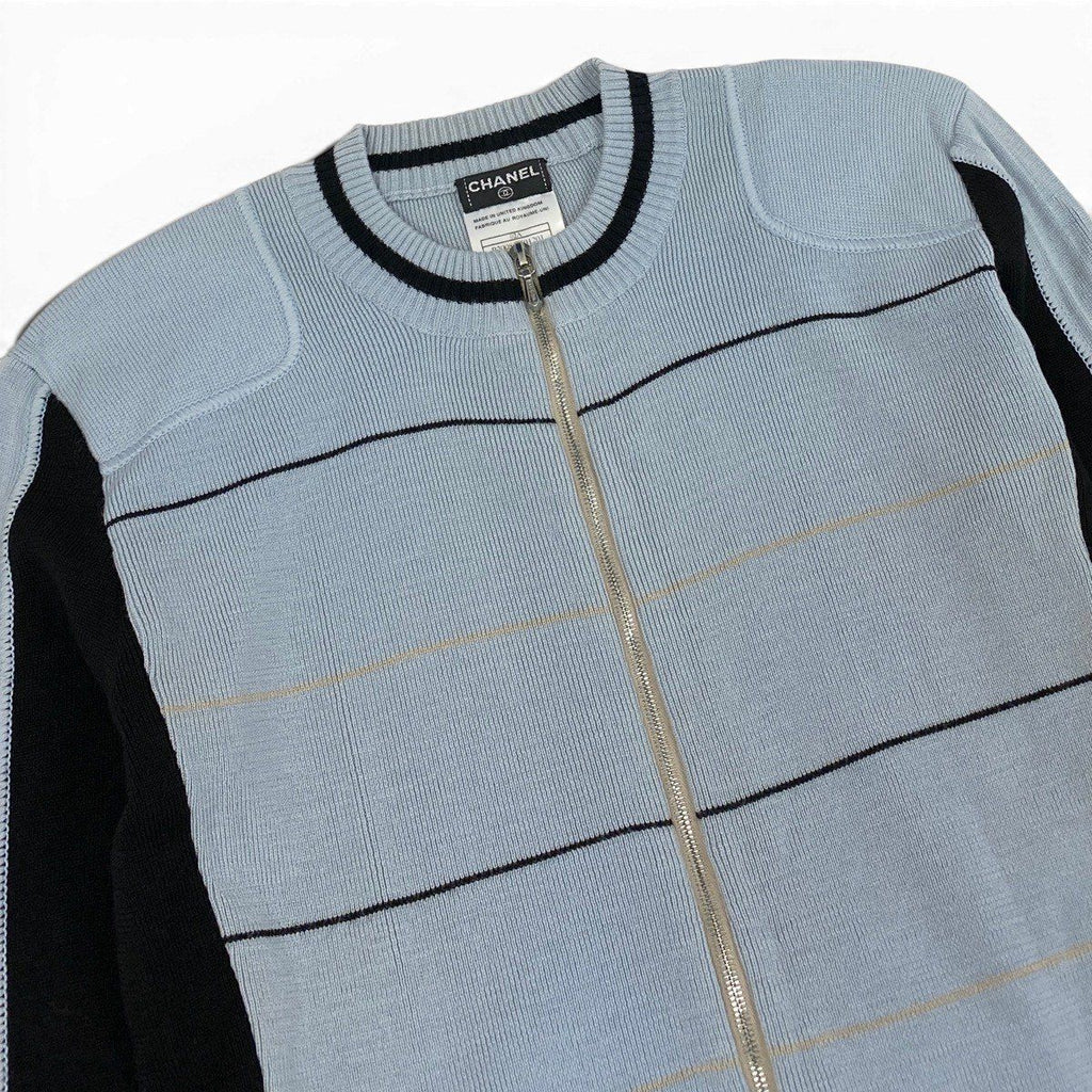 Chanel CC Logo Zip Up Knit Jacket CC Zip Up 38 Light Blue — view 4