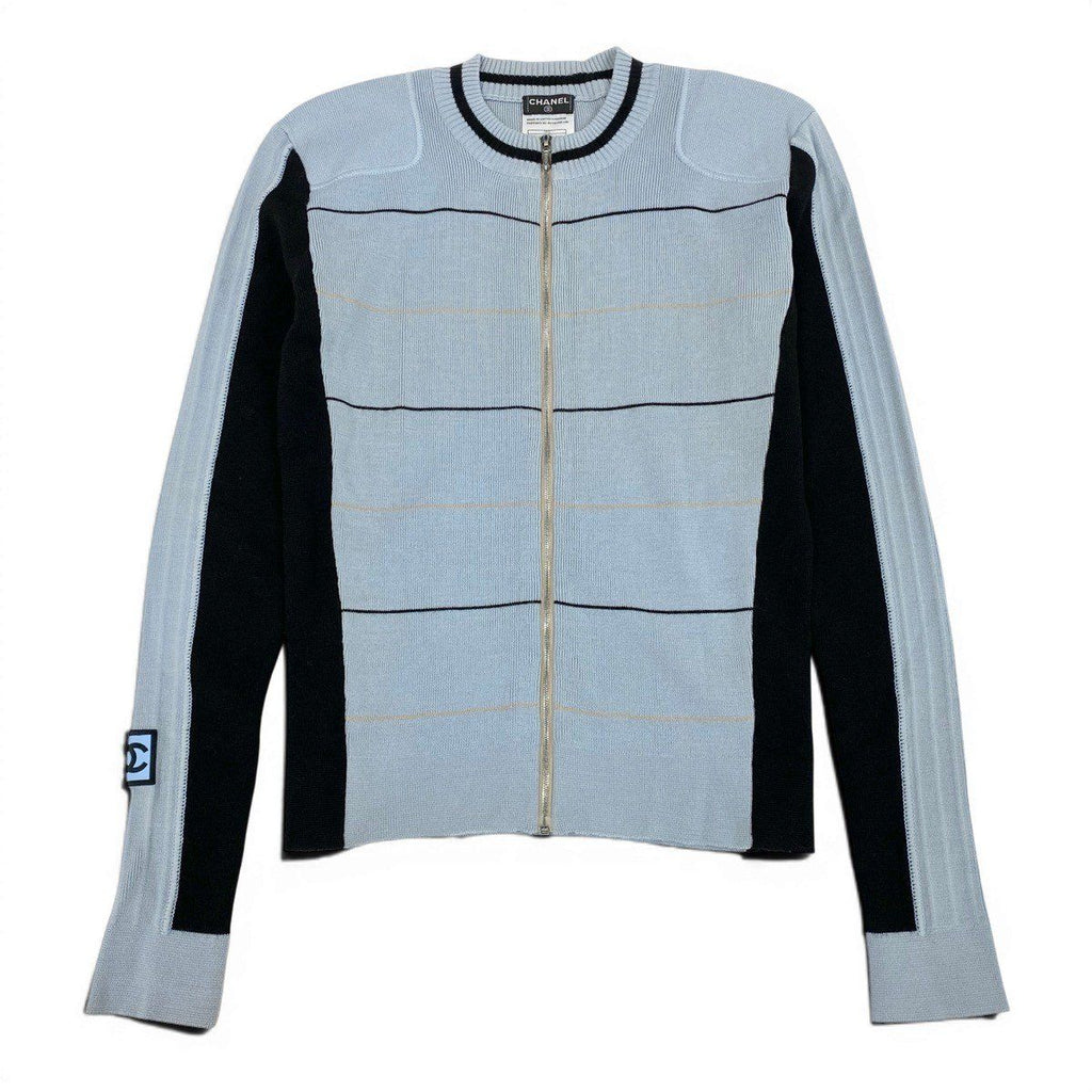 Chanel CC Logo Zip Up Knit Jacket CC Zip Up 38 Light Blue — view 2