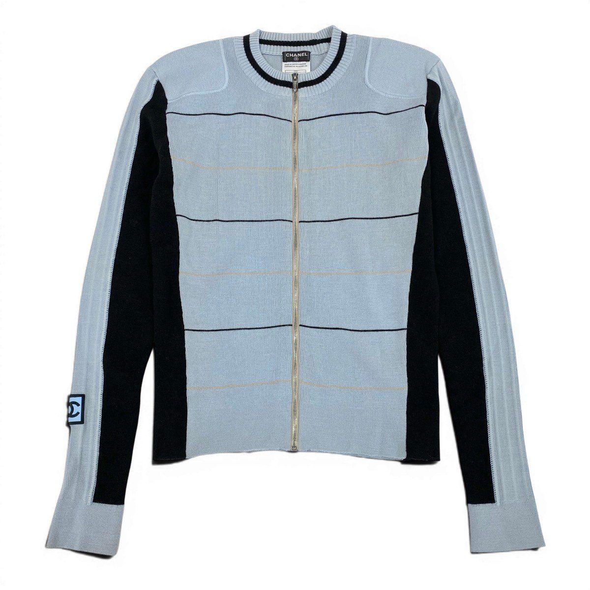 Chanel CC Logo Zip Up Knit Jacket CC Zip Up 38 Light Blue — view 2