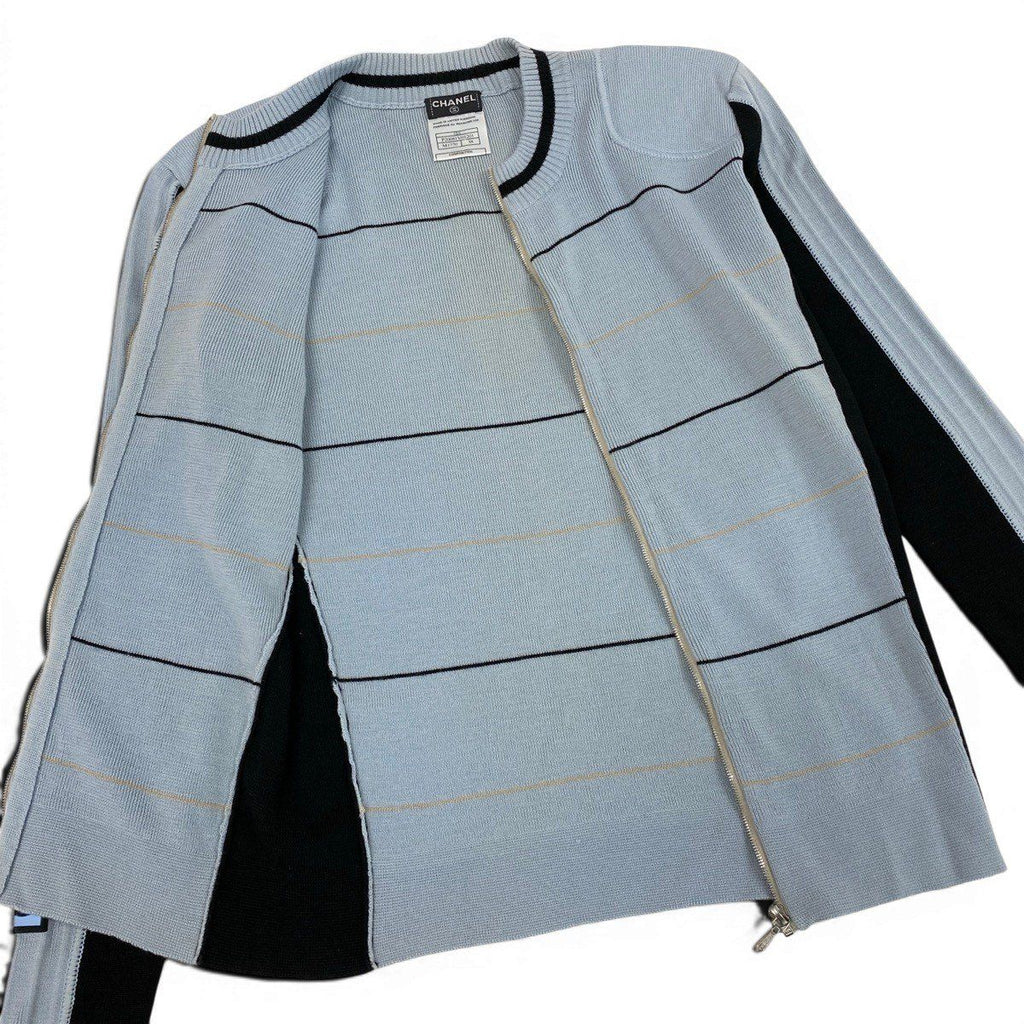 Chanel CC Logo Zip Up Knit Jacket CC Zip Up 38 Light Blue — view 6
