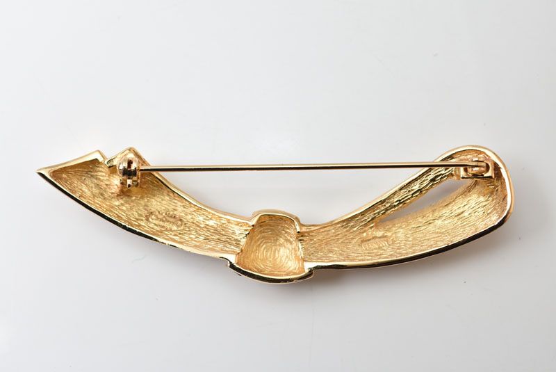 Dior Pin Brooch Vintage Ribbon Motif Gold Rhinestone — view 2