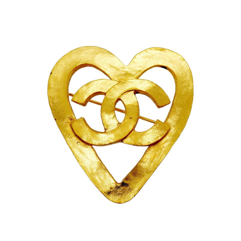 Chanel Brooch Vintage CC Logo Heart Motif Gold Plated
