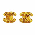 Chanel Earrings Vintage CC Logo Quilted Gold Plated