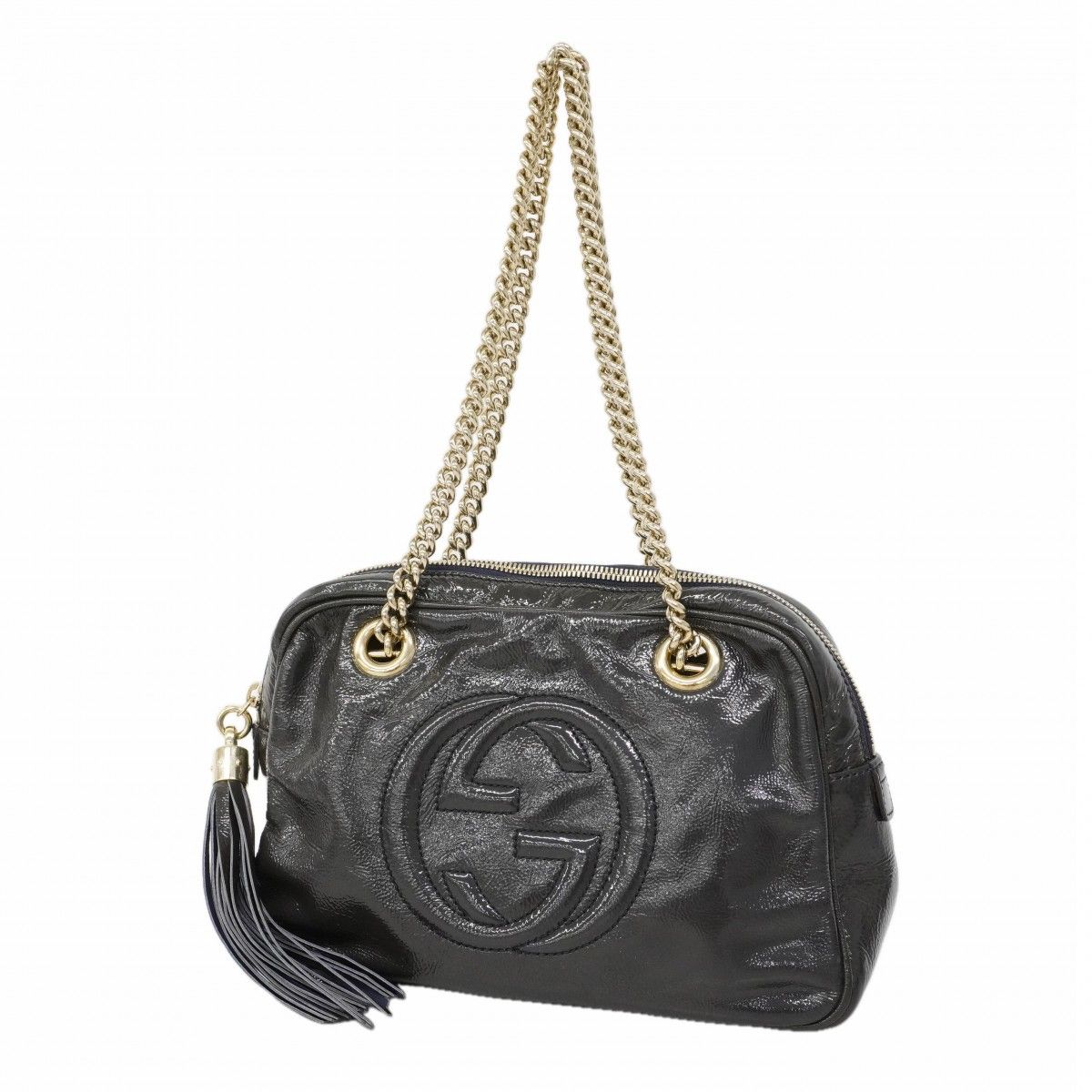 Gucci Shoulder Bag Soho Enamel Navy Champagne Gold