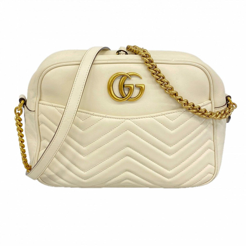 Gucci Shoulder Bag GG Marmont Leather White Gold