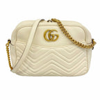 Gucci Shoulder Bag GG Marmont Leather White Gold