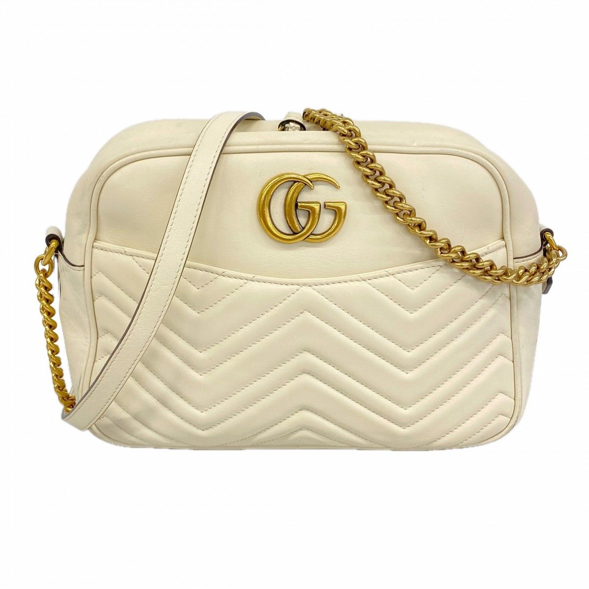 Gucci Shoulder Bag GG Marmont Leather White Gold