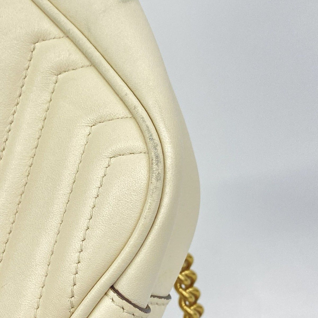 Gucci Shoulder Bag GG Marmont Leather White Gold — view 6