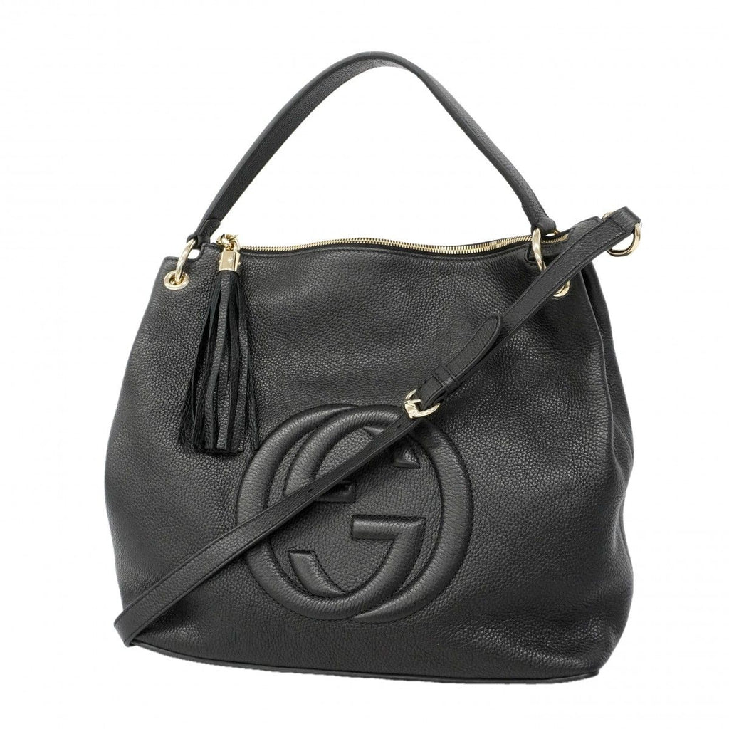 Gucci Shoulder Bag Soho Leather Black Champagne Gold