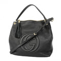 Gucci Shoulder Bag Soho Leather Black Champagne Gold