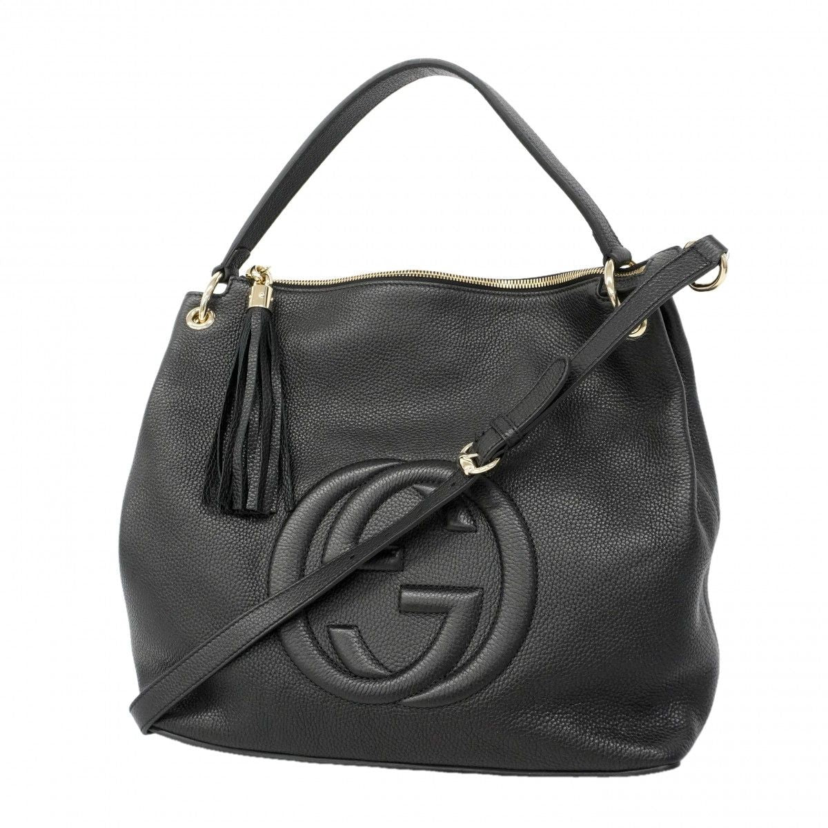 Gucci Shoulder Bag Soho Leather Black Champagne Gold