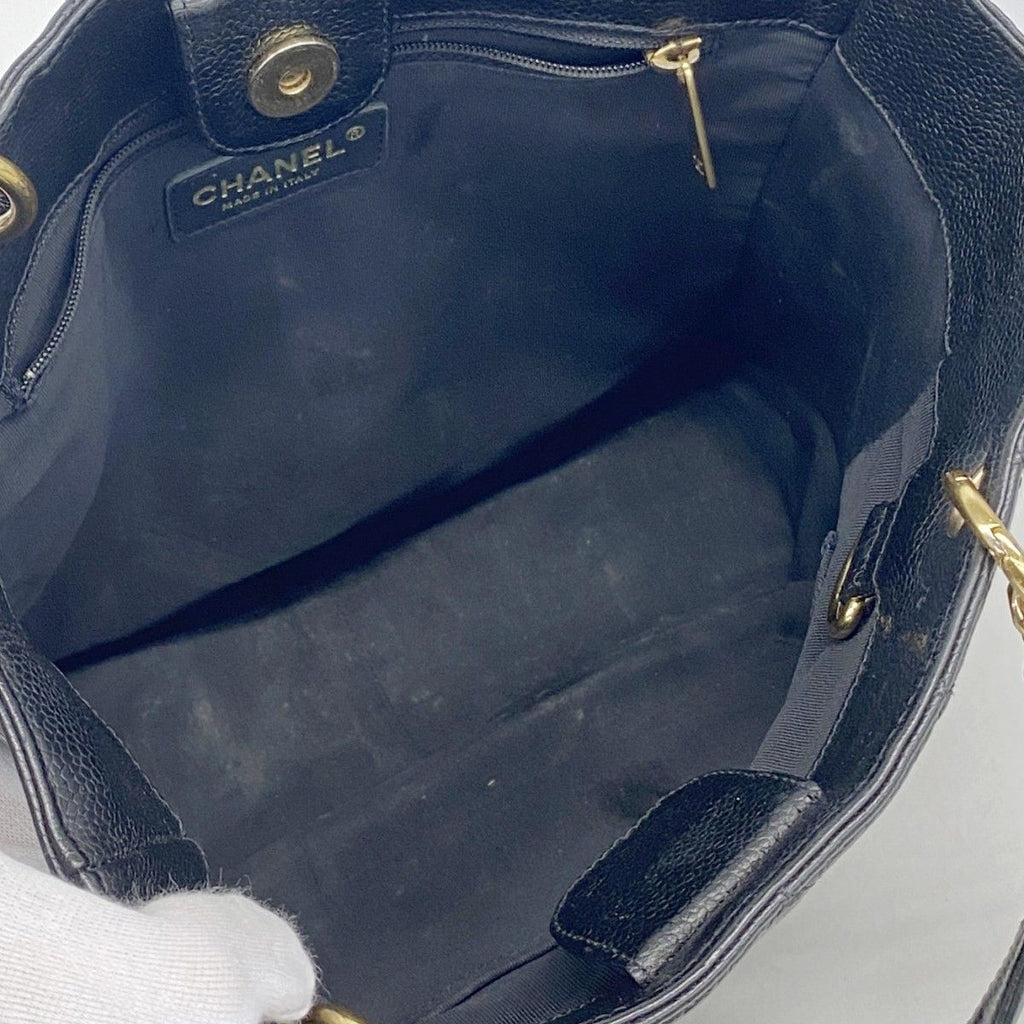 Chanel Tote Quilted Caviar Leather Black Gold — view 4