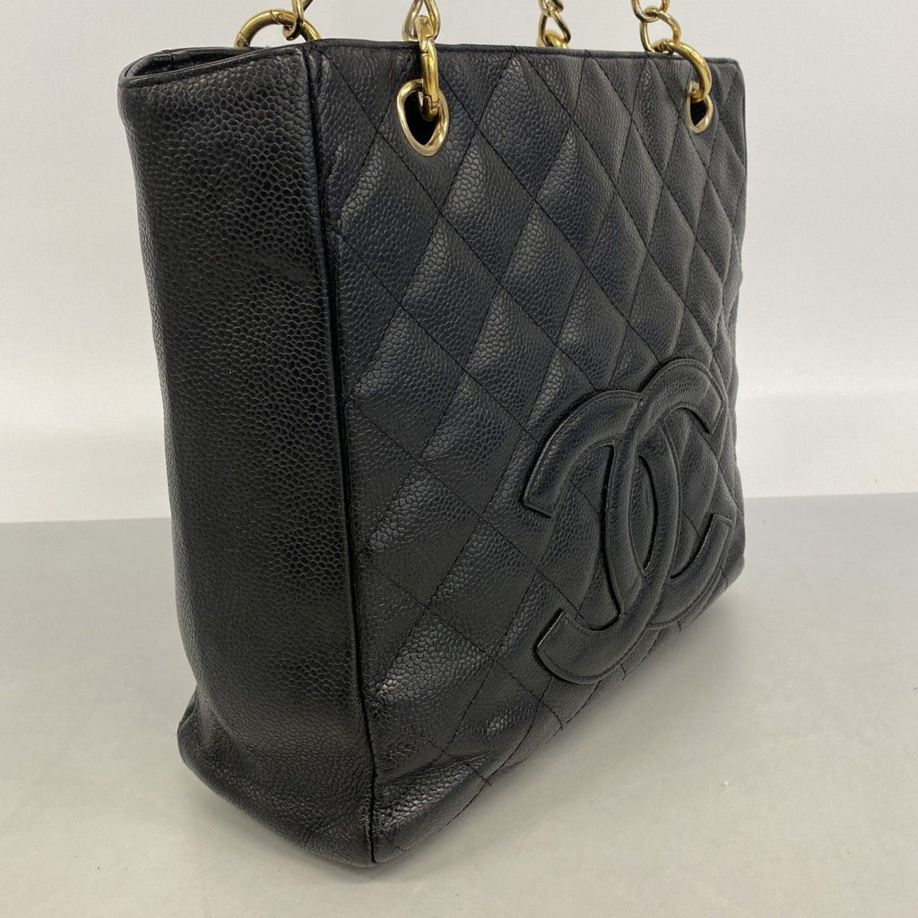 Chanel Tote Quilted Caviar Leather Black Gold — view 2