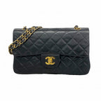 Chanel Shoulder Bag Quilted Lambskin Black Gold