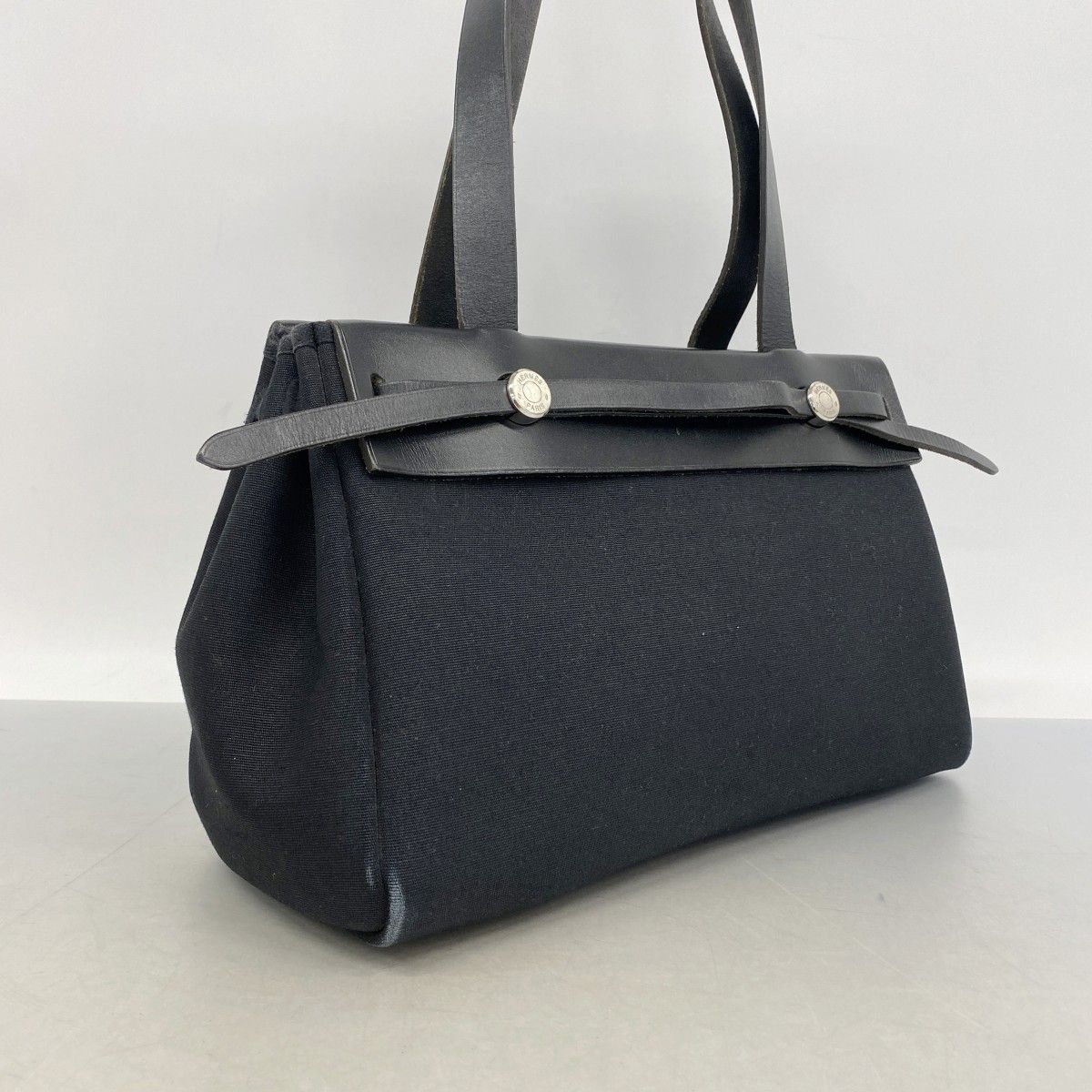 Hermes Tote Herbag Cabas MM Toile Officier Black Silver — view 2
