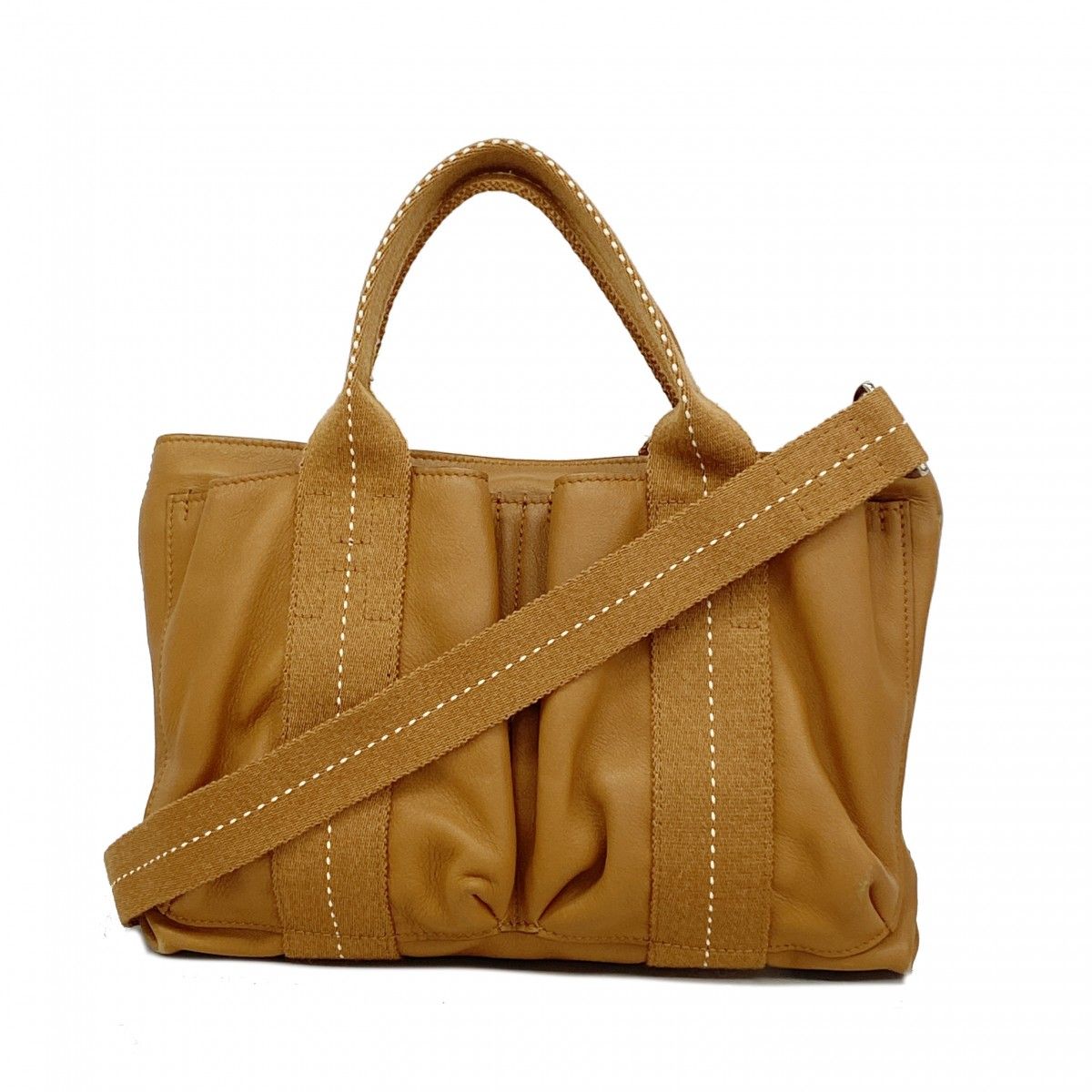 Hermes Handbag Caravan Horizontal PM Leather Brown Silver 2-Way