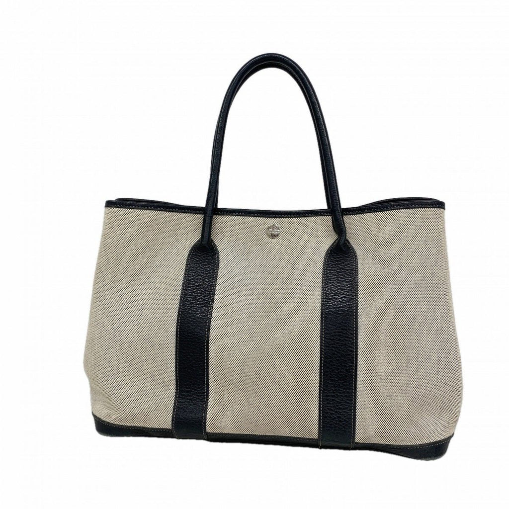 Hermes Tote Garden Party PM Bolduc Ribbon Toile Ash Black Silver