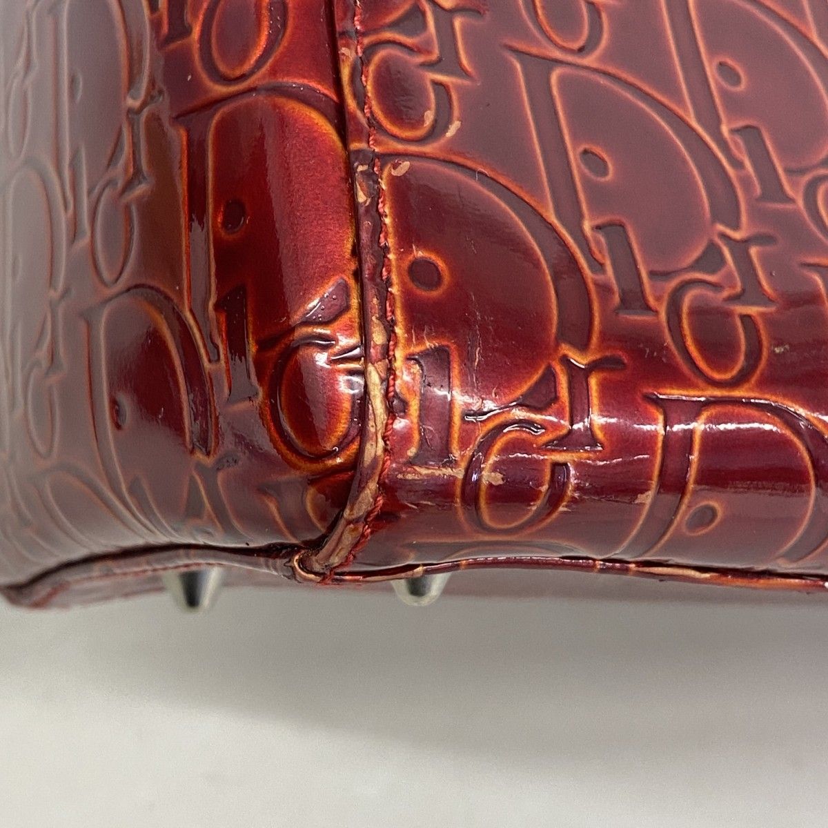 Dior Handbag Trotter Leather Red Silver 2-Way — view 7