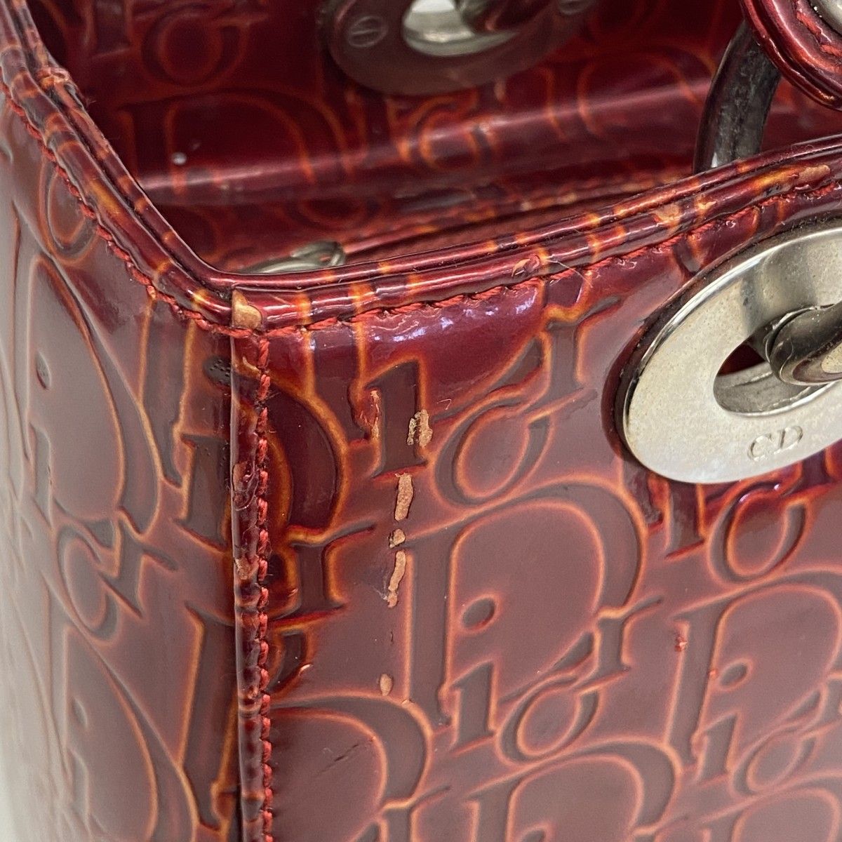 Dior Handbag Trotter Leather Red Silver 2-Way — view 6