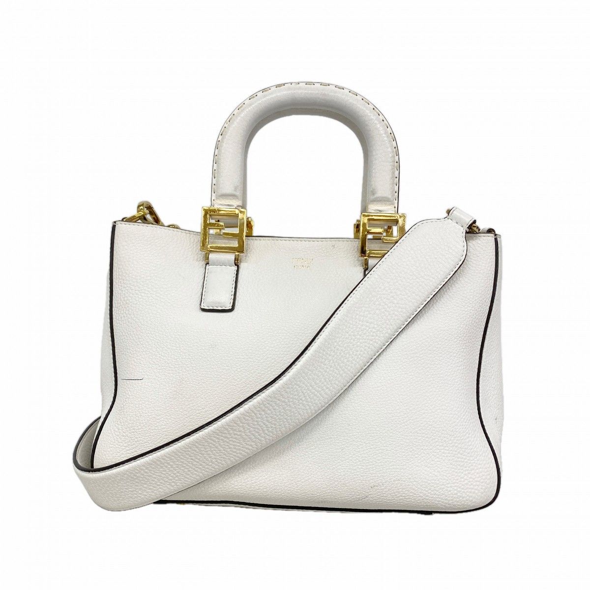 Fendi Handbag Selleria Leather White Gold 2-Way