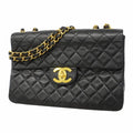 Chanel Shoulder Bag Maxi Quilted Lambskin Black Gold