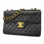 Chanel Shoulder Bag Maxi Quilted Lambskin Black Gold