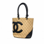 Chanel Tote Cambon Lambskin Brown Black Silver